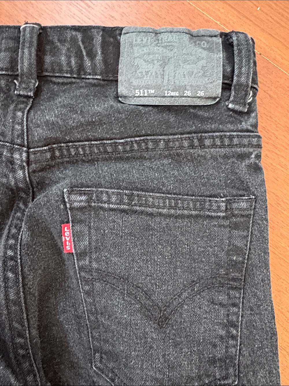 Levi's 511 Boy‘s Skinny Jeans 12R 26x26 in Faded Black Wash adjustable waist - Picture 7 of 10